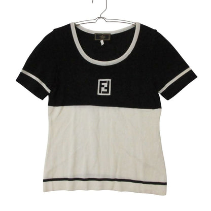 Fendi Knit Logo Bicolor Top Short Sleeve Top Black Sweater