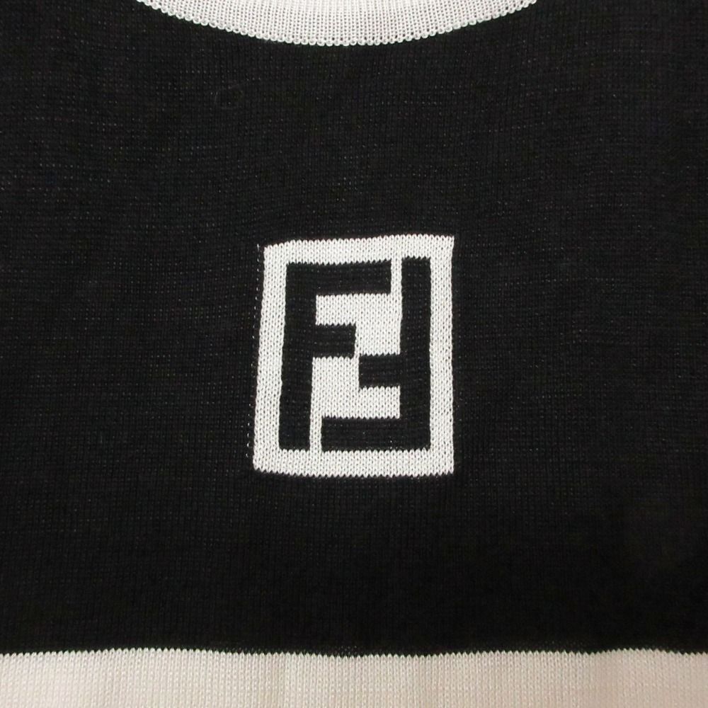 Fendi Knit Logo Bicolor Top Short Sleeve Top Black Sweater — view 4