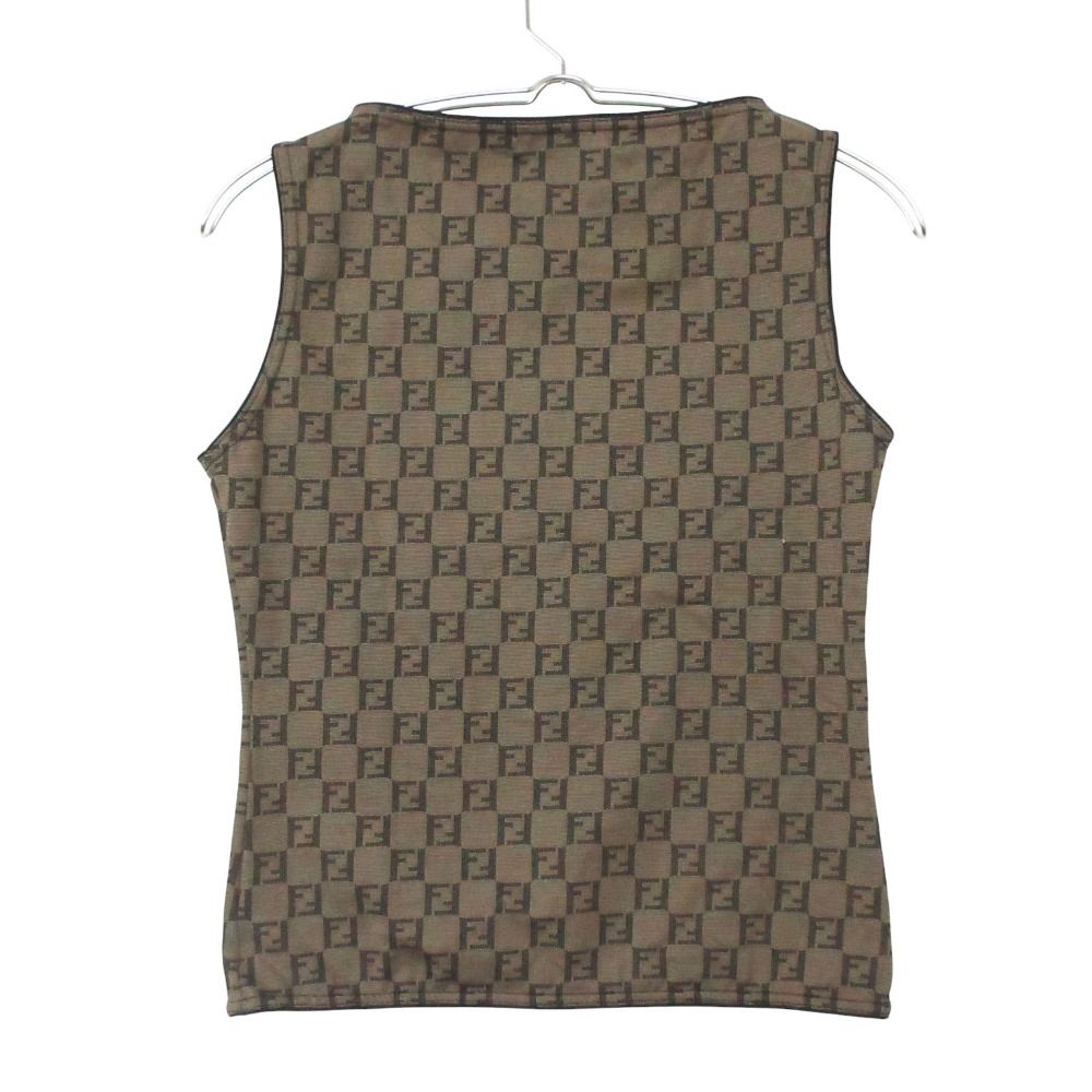 Fendi Top Zucca Pattern Allover Sleeveless Stretch Top Brown — view 2