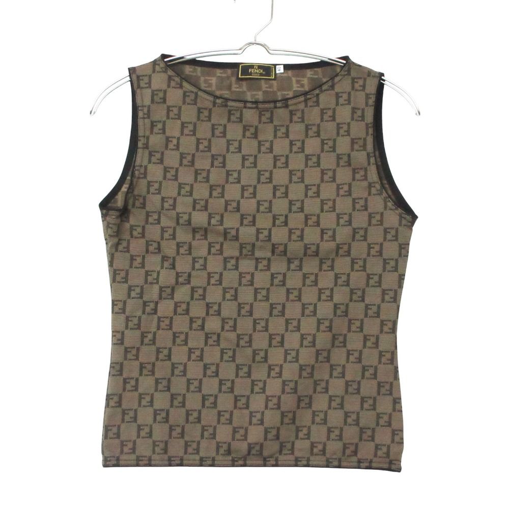Fendi Top Zucca Pattern Allover Sleeveless Stretch Top Brown