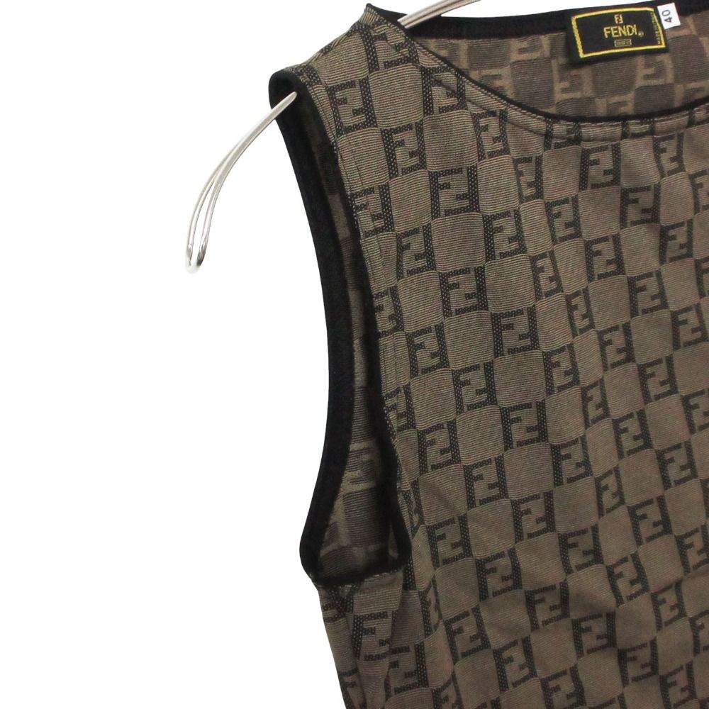 Fendi Top Zucca Pattern Allover Sleeveless Stretch Top Brown — view 4