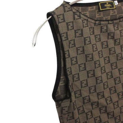 Fendi Top Zucca Pattern Allover Sleeveless Stretch Top Brown — view 4