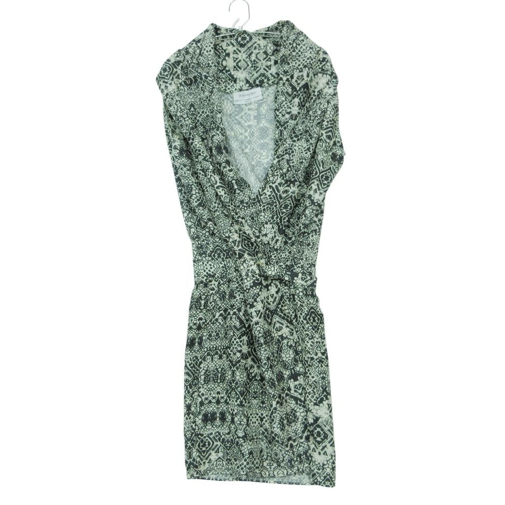 Saint Laurent Yves Dress All Over Pattern Silk 100% Geometric Deformation White