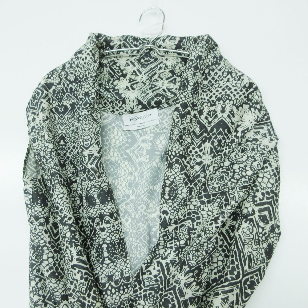 Saint Laurent Yves Dress All Over Pattern Silk 100% Geometric Deformation White — view 3