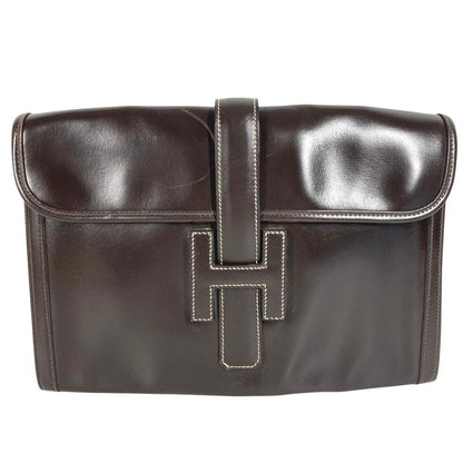 Hermes Clutch Jije PM Leather Dark Brown