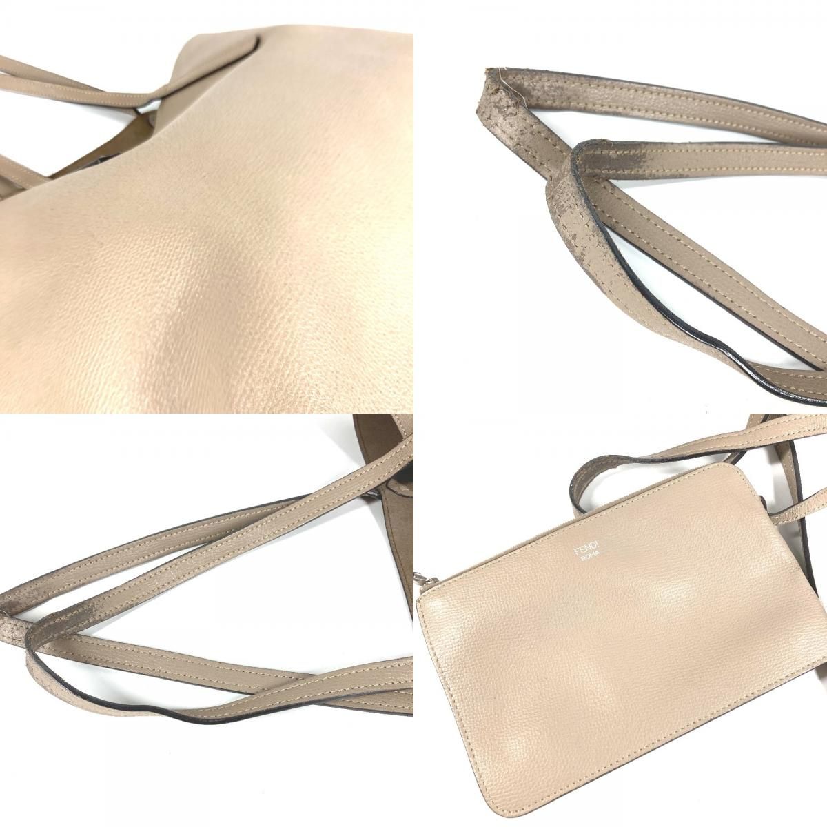 Fendi Shoulder Bag Logo F's Leather Beige — view 8