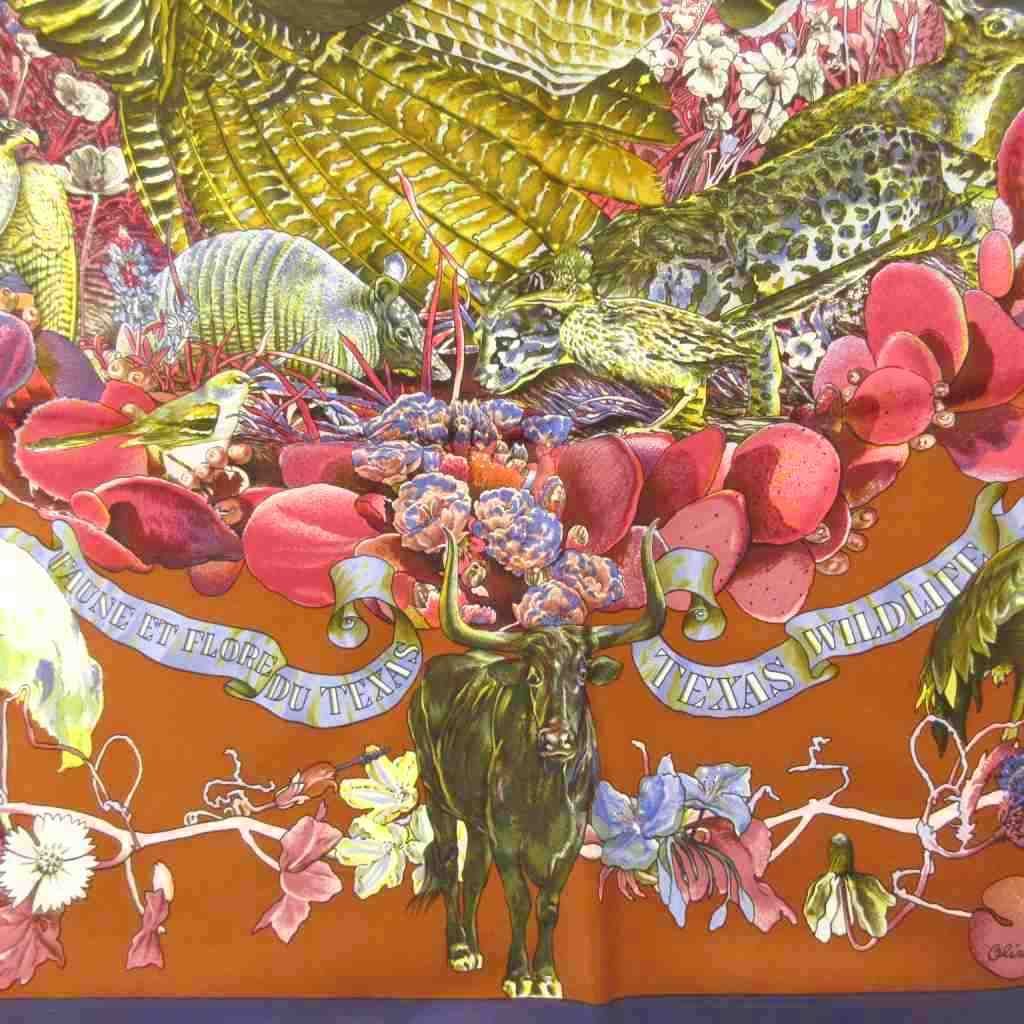 Hermes Carre 90 Faune Et Flore du Texas Illustrated Encyclopedia of Fauna and — view 4