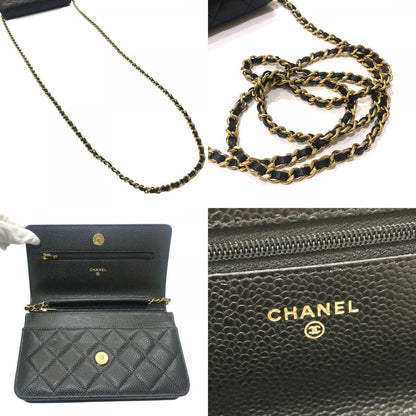Chanel Shoulder Bag CC Logo Chain Wallet Caviar Leather Black — view 7