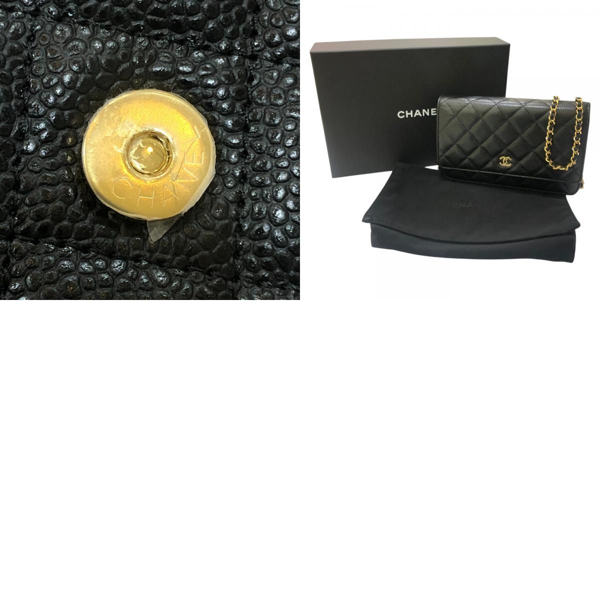 Chanel Shoulder Bag CC Logo Chain Wallet Caviar Leather Black — view 9