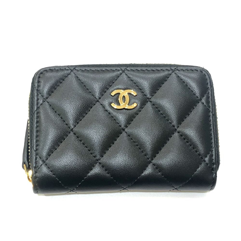 Chanel Coin Case CC Logo Classic Zip Lambskin Black