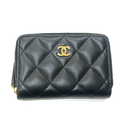 Chanel Coin Case CC Logo Classic Zip Lambskin Black