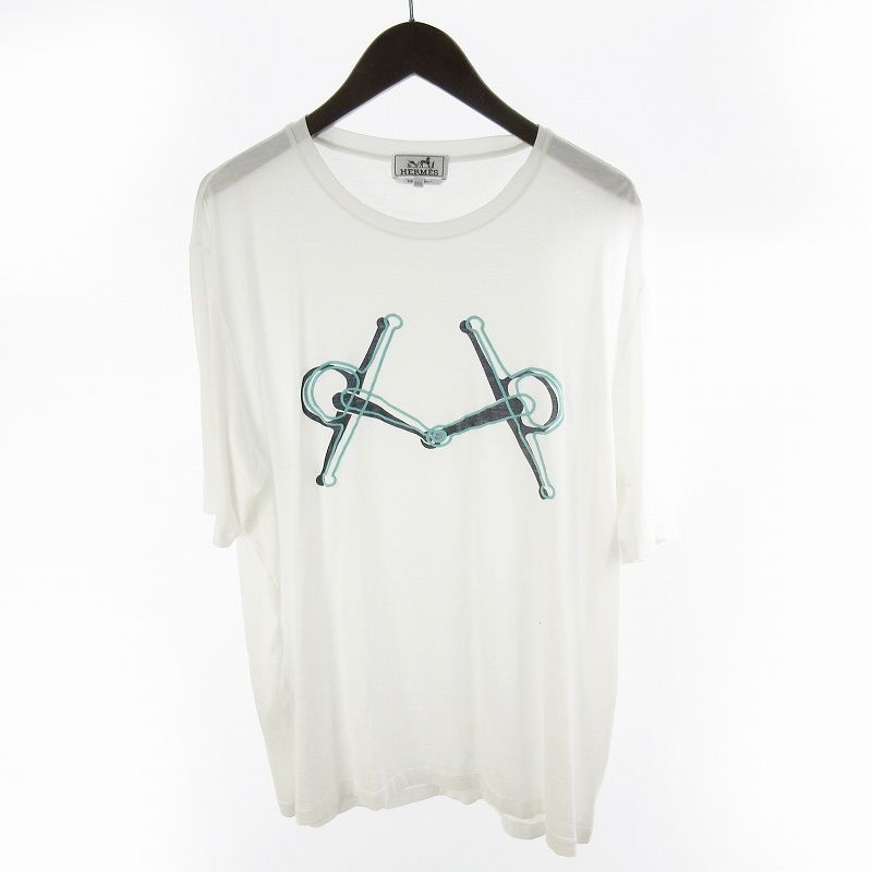 Hermes T-Shirt Short Sleeve Horsebit Embroidery White Blue Japon Co Ltd Top