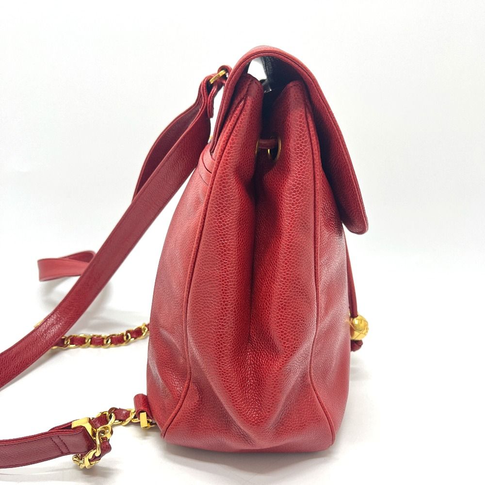 Chanel Backpack Sac CC Logo Caviar Leather Red — view 4