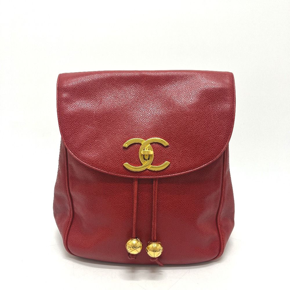 Chanel Backpack Sac CC Logo Caviar Leather Red