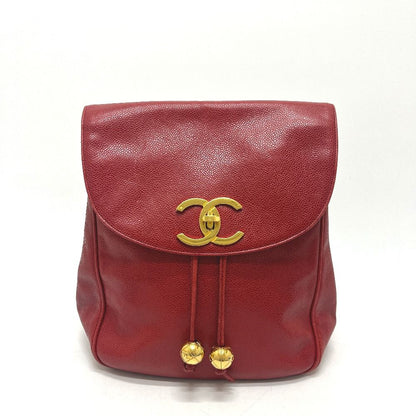Chanel Backpack Sac CC Logo Caviar Leather Red
