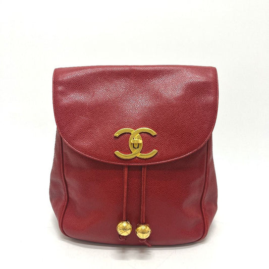 Chanel Backpack Sac CC Logo Caviar Leather Red