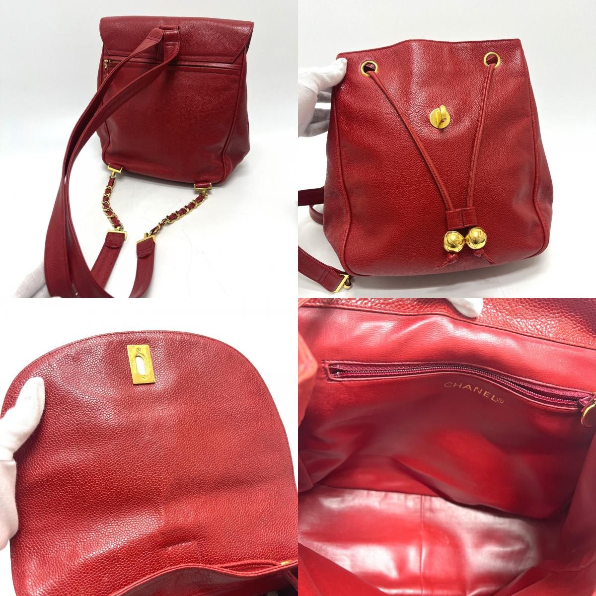 Chanel Backpack Sac CC Logo Caviar Leather Red — view 8
