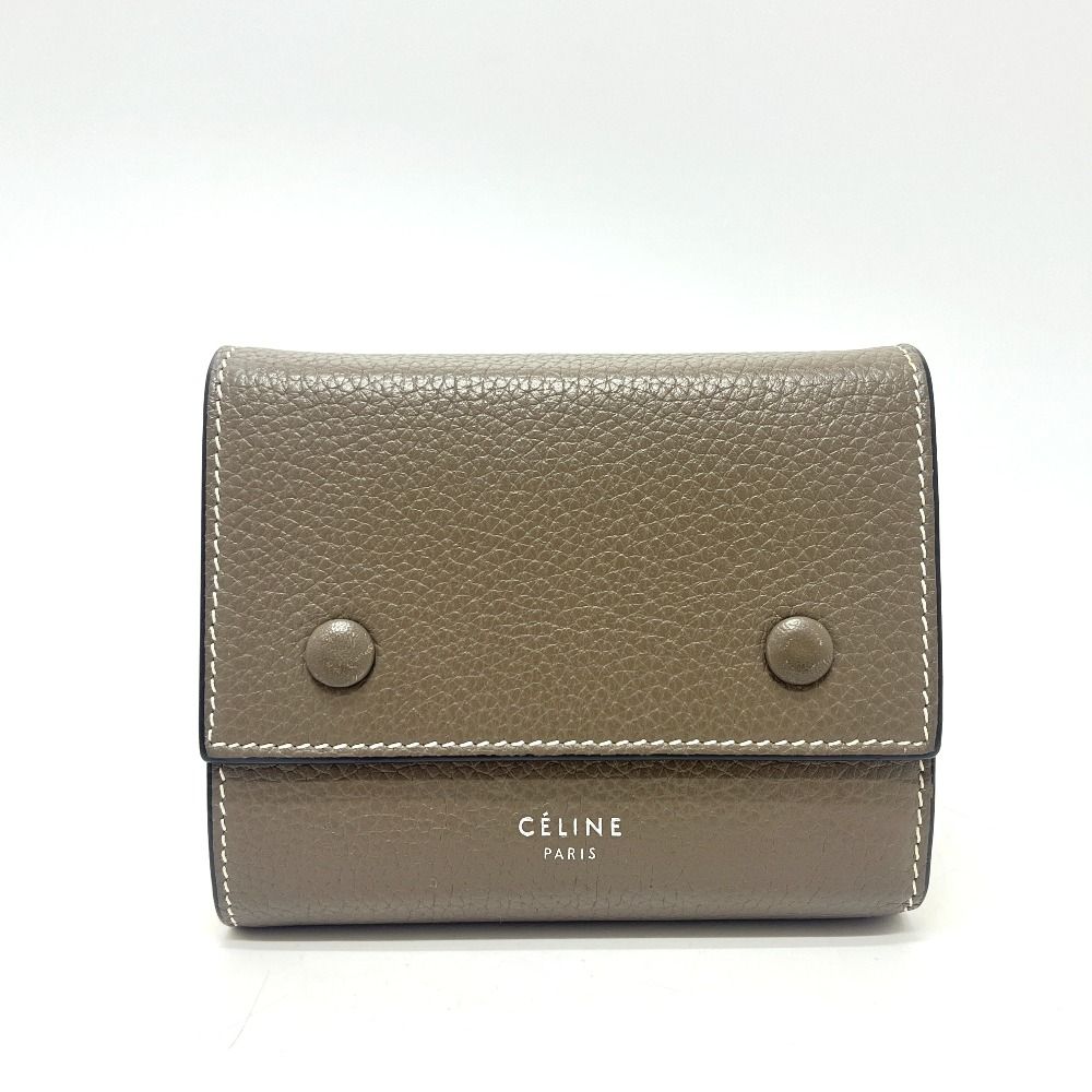 Celine Trifold Wallet Small Gray Leather Beige Yellow