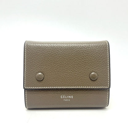 Celine Trifold Wallet Small Gray Leather Beige Yellow