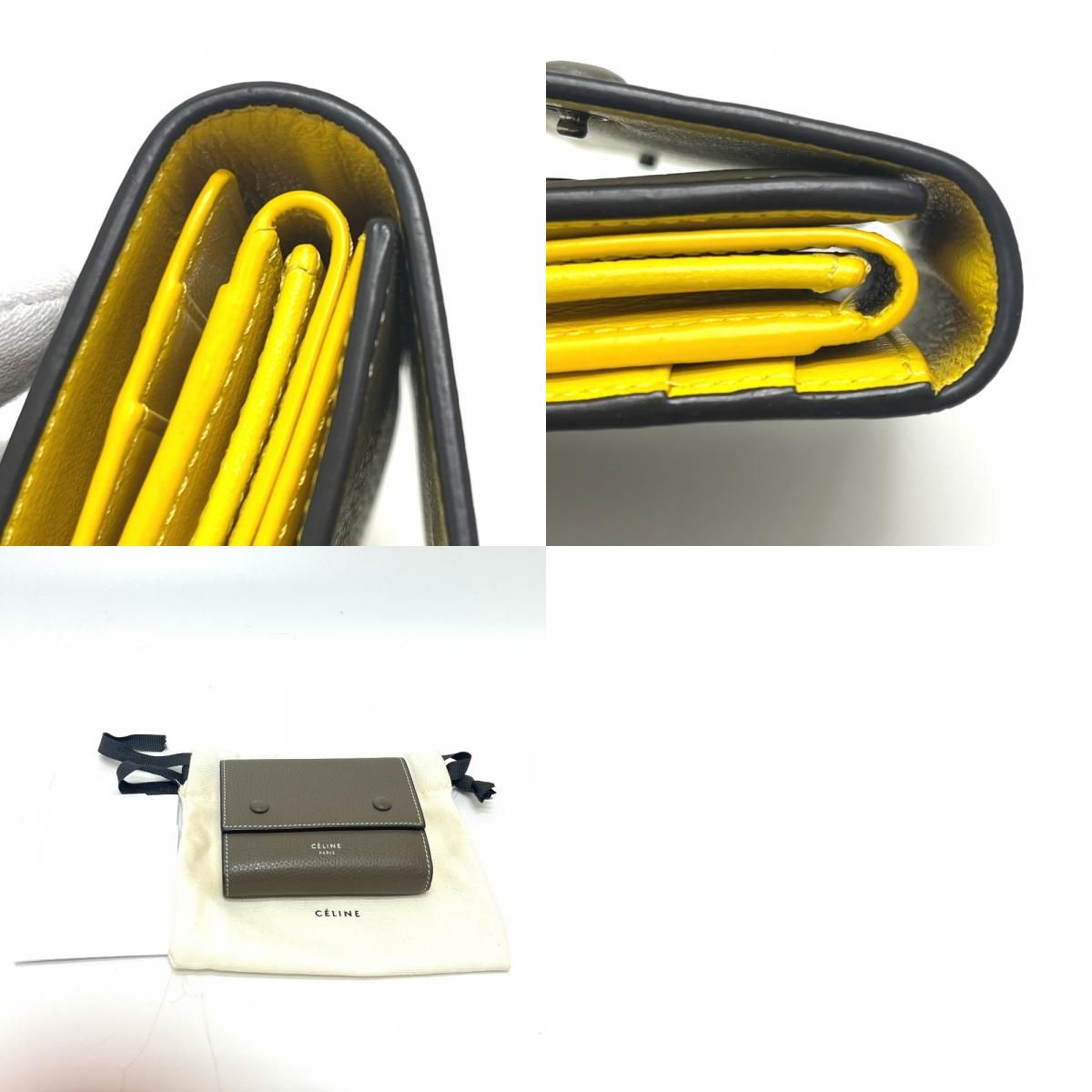 Celine Trifold Wallet Small Gray Leather Beige Yellow — view 9