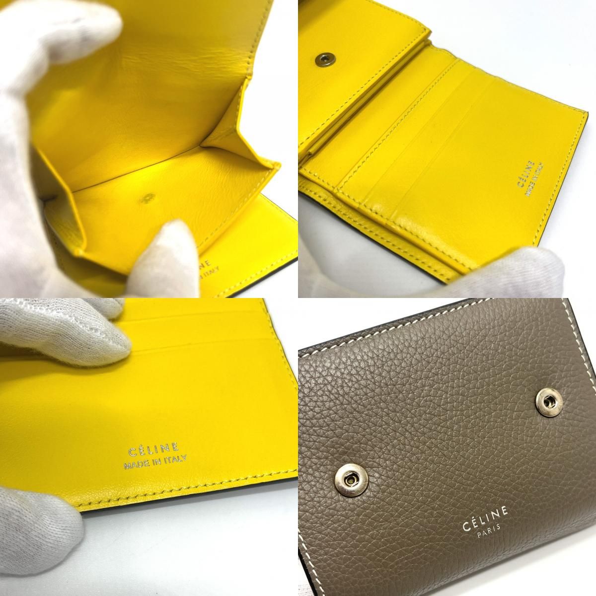 Celine Trifold Wallet Small Gray Leather Beige Yellow — view 8