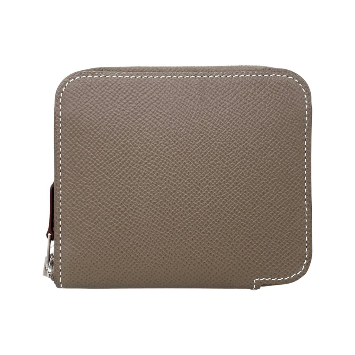 Hermes Card Case Coin Azap Silk in Compact Veau Etoupe Silver