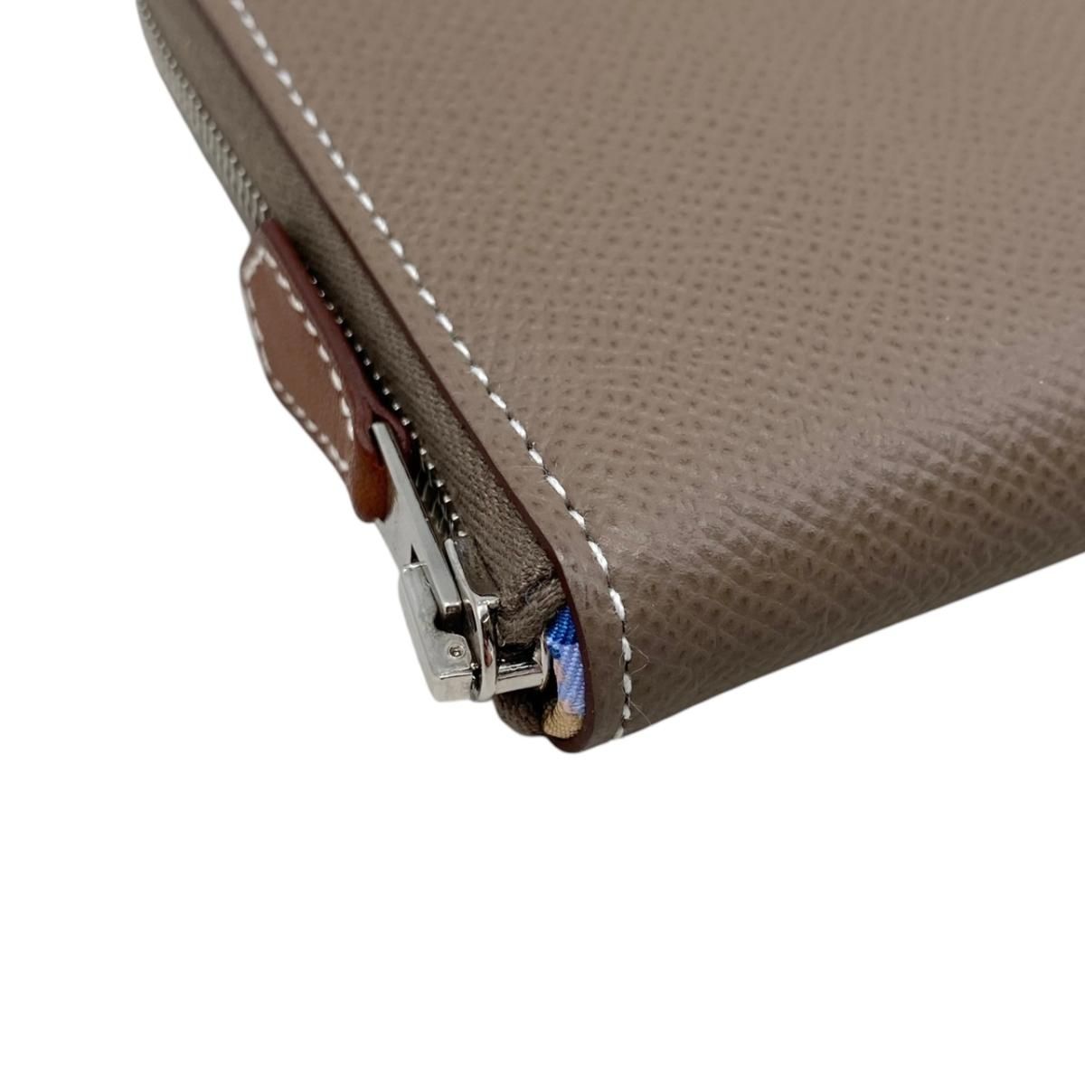 Hermes Card Case Coin Azap Silk in Compact Veau Etoupe Silver — view 3