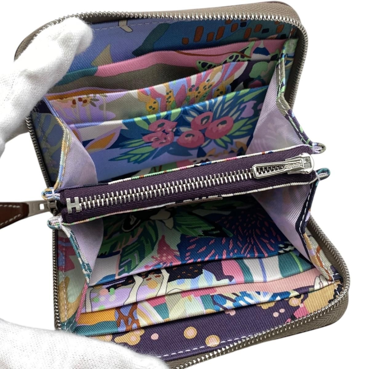 Hermes Card Case Coin Azap Silk in Compact Veau Etoupe Silver — view 6
