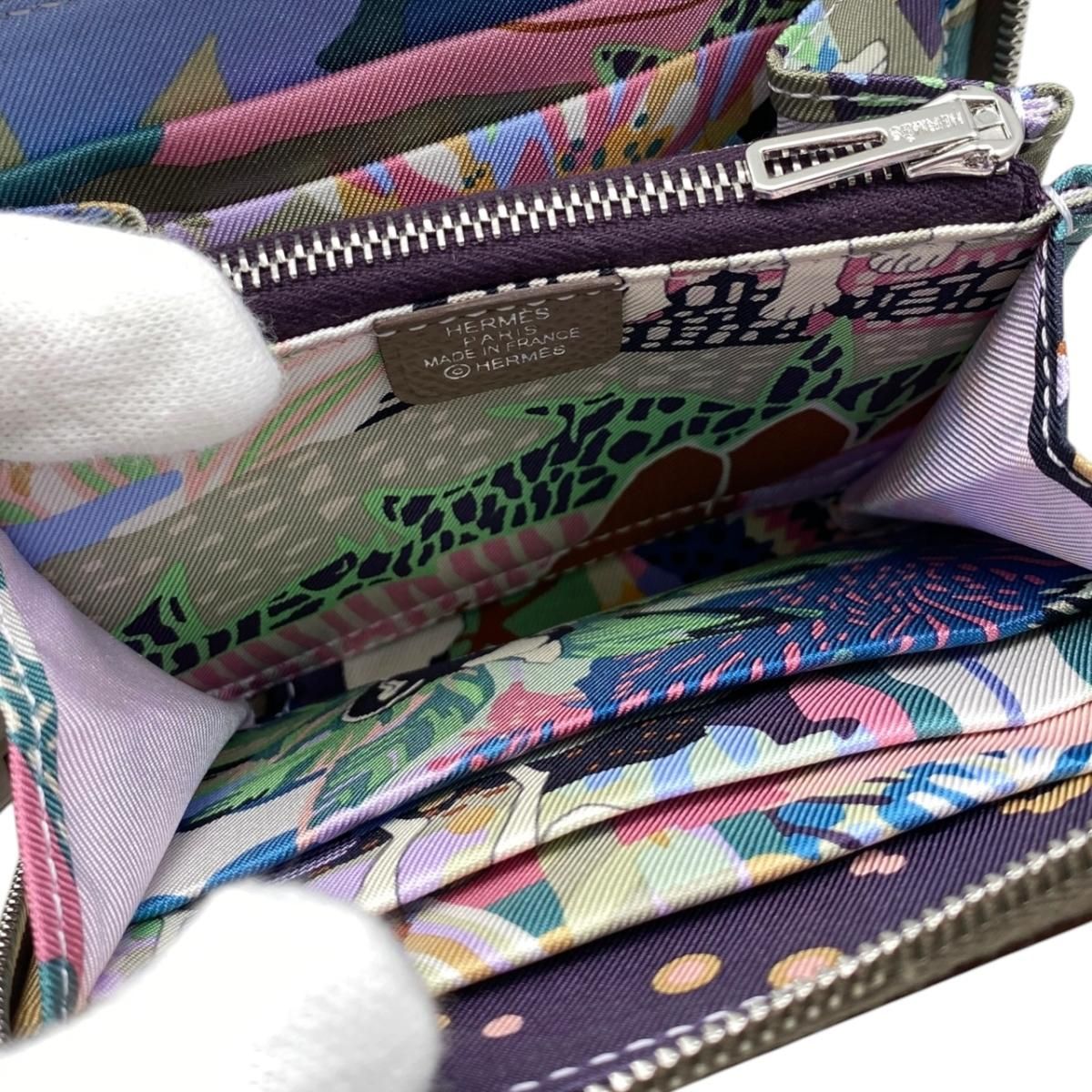 Hermes Card Case Coin Azap Silk in Compact Veau Etoupe Silver — view 7