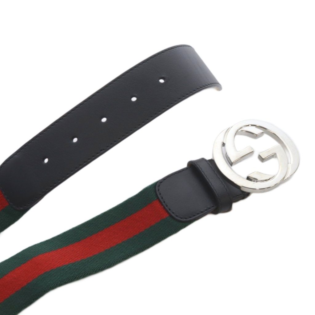 Gucci Sherry Line Interlocking Belt 80 32 Green Red — view 5