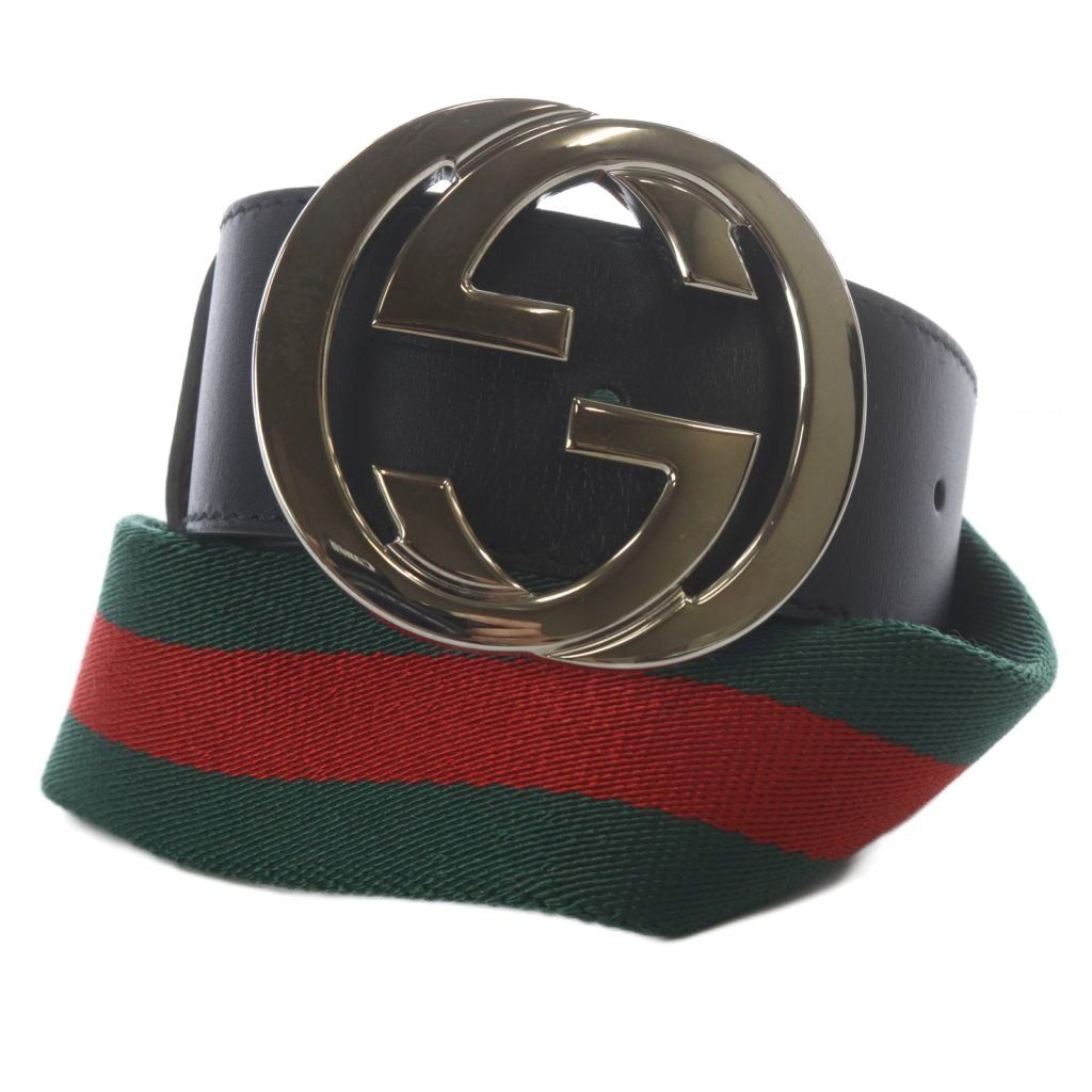 Gucci Sherry Line Interlocking Belt 80 32 Green Red