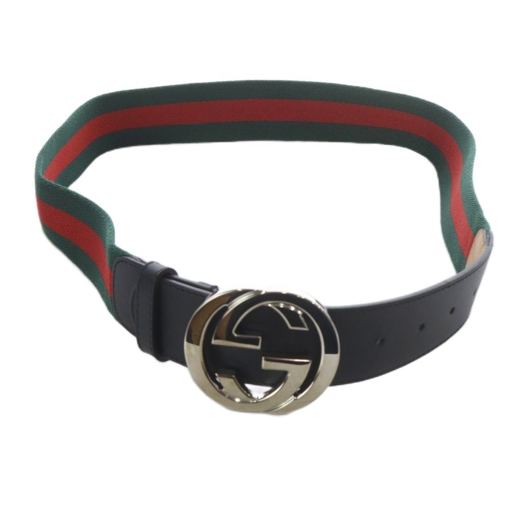 Gucci Sherry Line Interlocking Belt 80 32 Green Red — view 2
