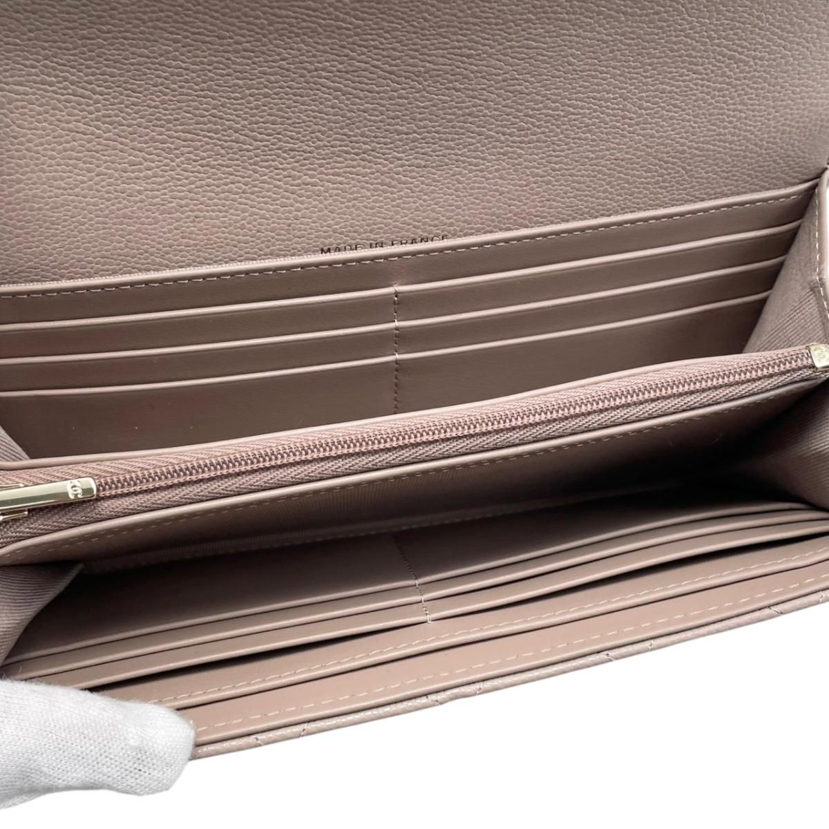 Chanel Bifold Wallet Classic Long Flap Quilted Caviar Leather CC Logo Pink — view 6