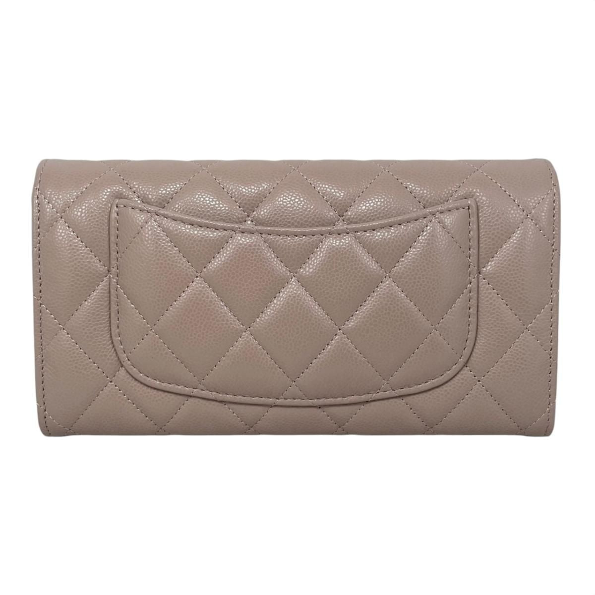 Chanel Bifold Wallet Classic Long Flap Quilted Caviar Leather CC Logo Pink — view 2