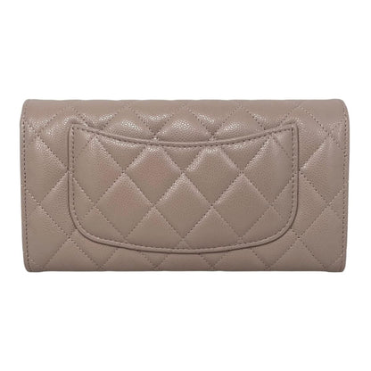 Chanel Bifold Wallet Classic Long Flap Quilted Caviar Leather CC Logo Pink — view 2