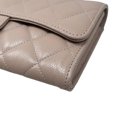 Chanel Bifold Wallet Classic Long Flap Quilted Caviar Leather CC Logo Pink — view 4
