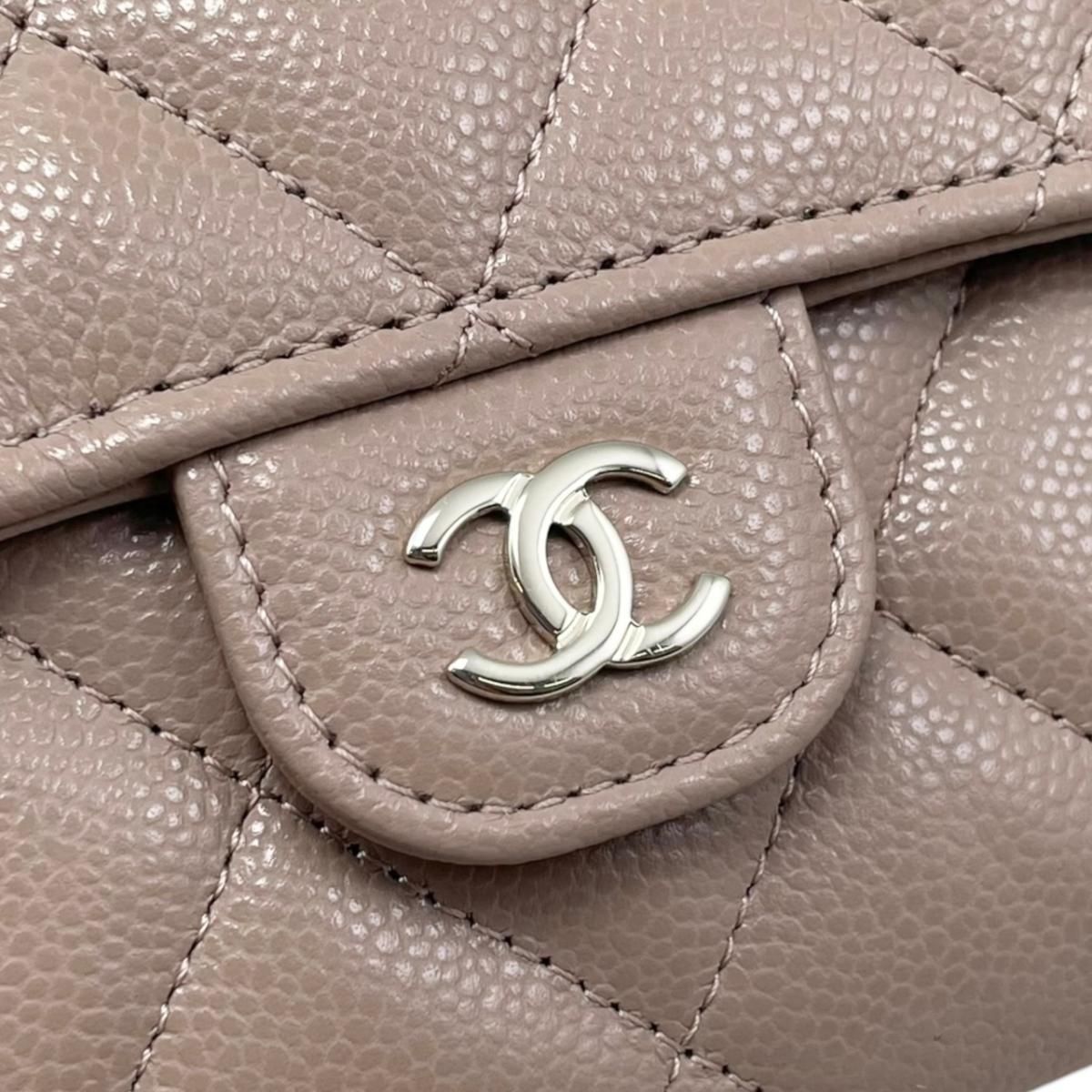 Chanel Bifold Wallet Classic Long Flap Quilted Caviar Leather CC Logo Pink — view 5