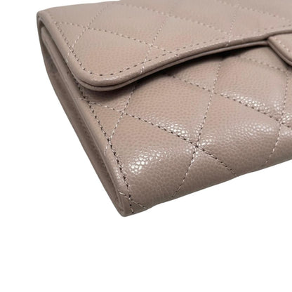 Chanel Bifold Wallet Classic Long Flap Quilted Caviar Leather CC Logo Pink — view 3