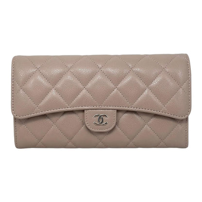 Chanel Bifold Wallet Classic Long Flap Quilted Caviar Leather CC Logo Pink