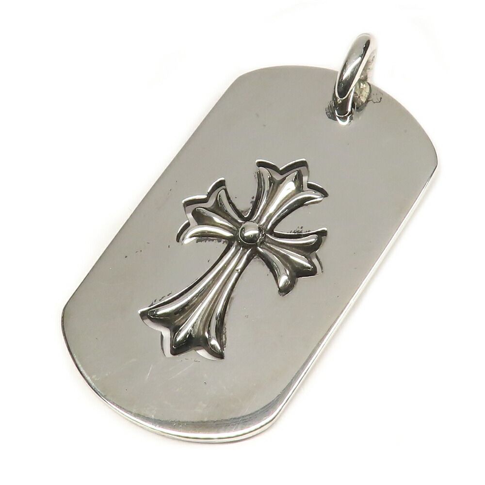 Chrome Hearts Necklace Pendant Cutout Tiny Cross Large Dog Tag 925 Sterling