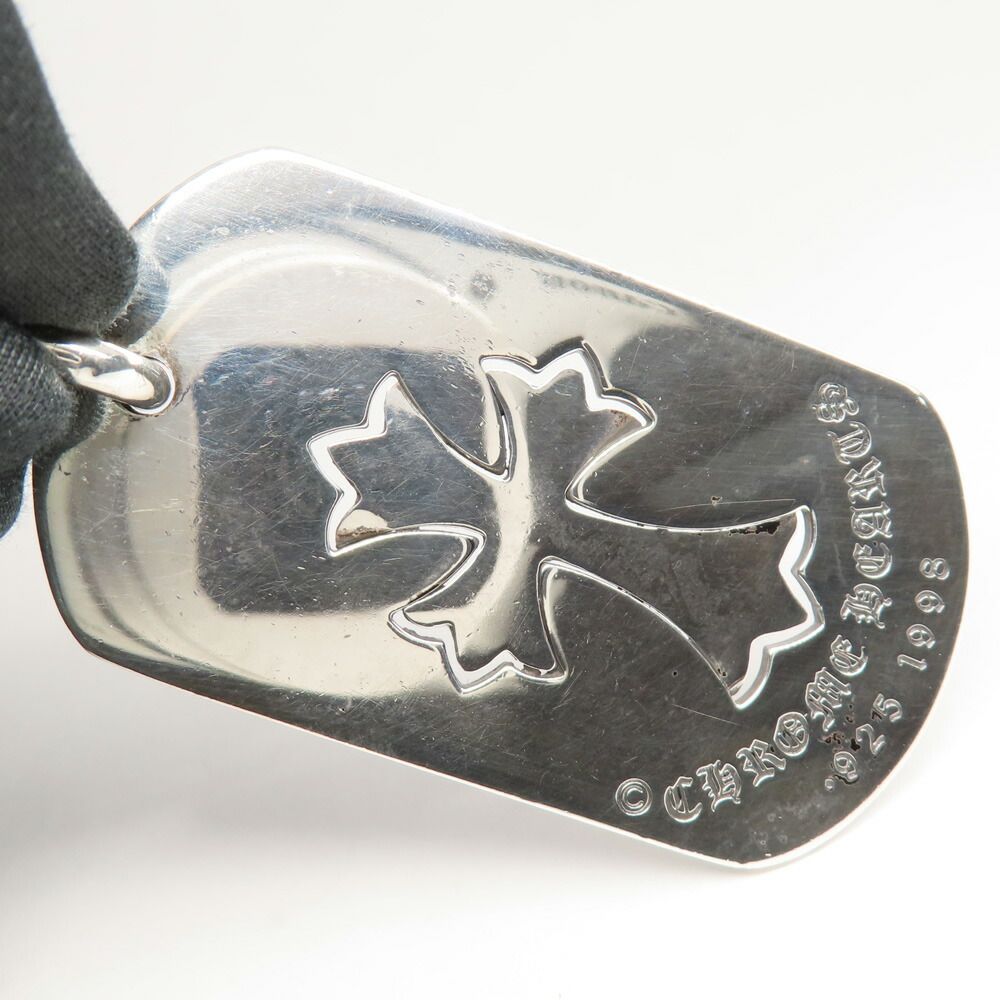 Chrome Hearts Necklace Pendant Cutout Tiny Cross Large Dog Tag 925 Sterling — view 7