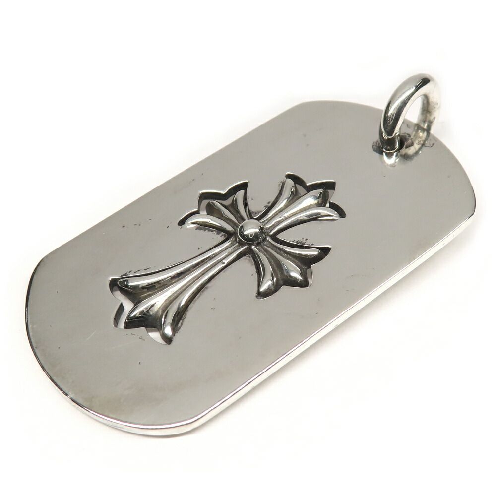 Chrome Hearts Necklace Pendant Cutout Tiny Cross Large Dog Tag 925 Sterling — view 2