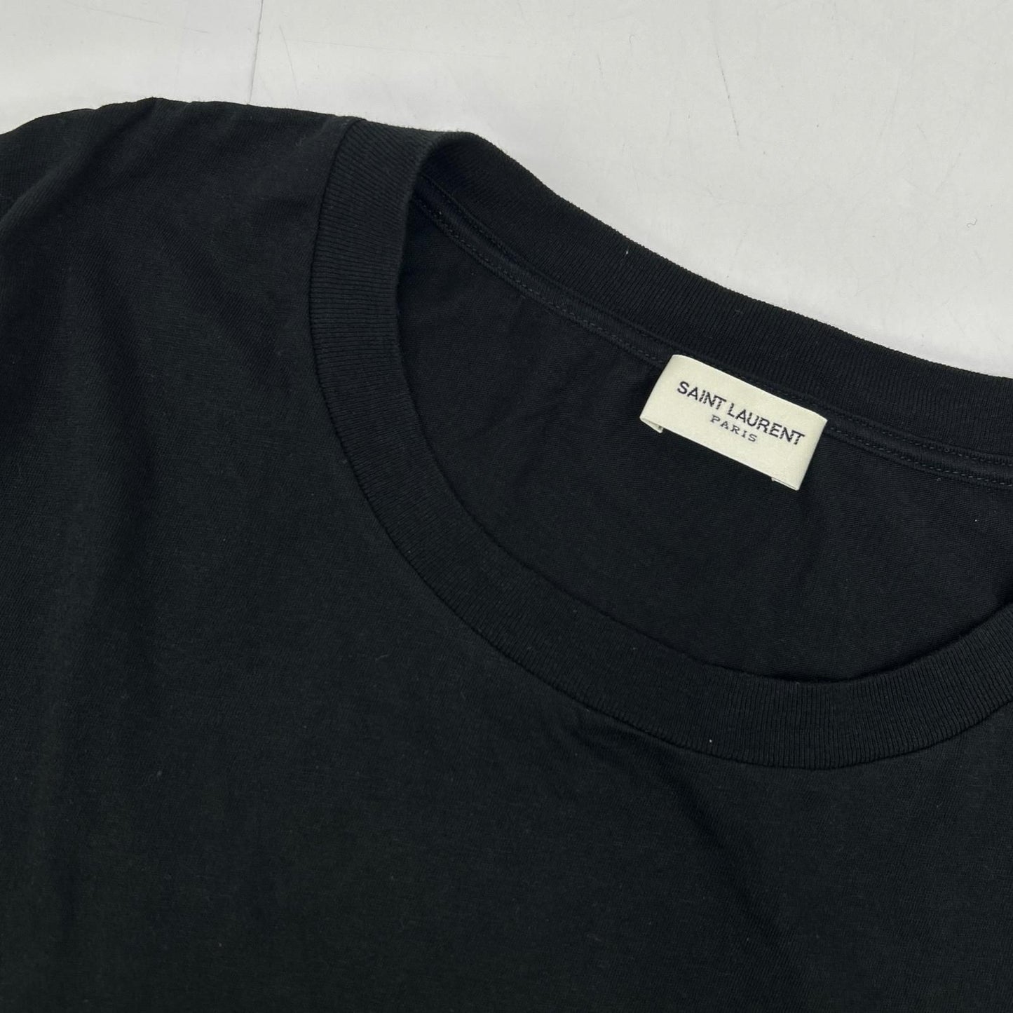 Saint Laurent Paris Black Logo Print Crew Neck T-Shirt — view 8