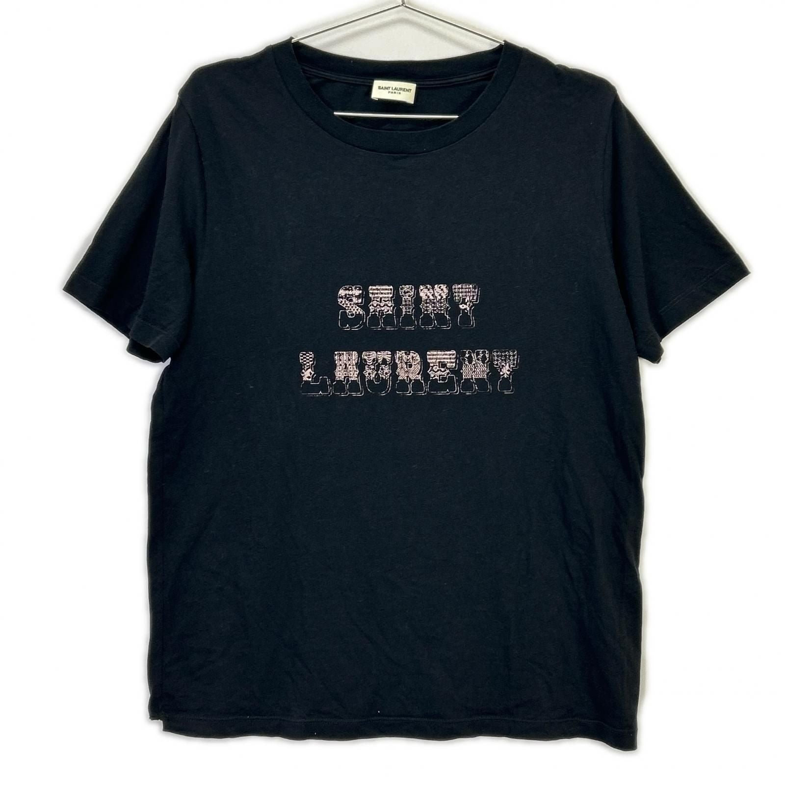 Saint Laurent Paris Black Logo Print Crew Neck T-Shirt