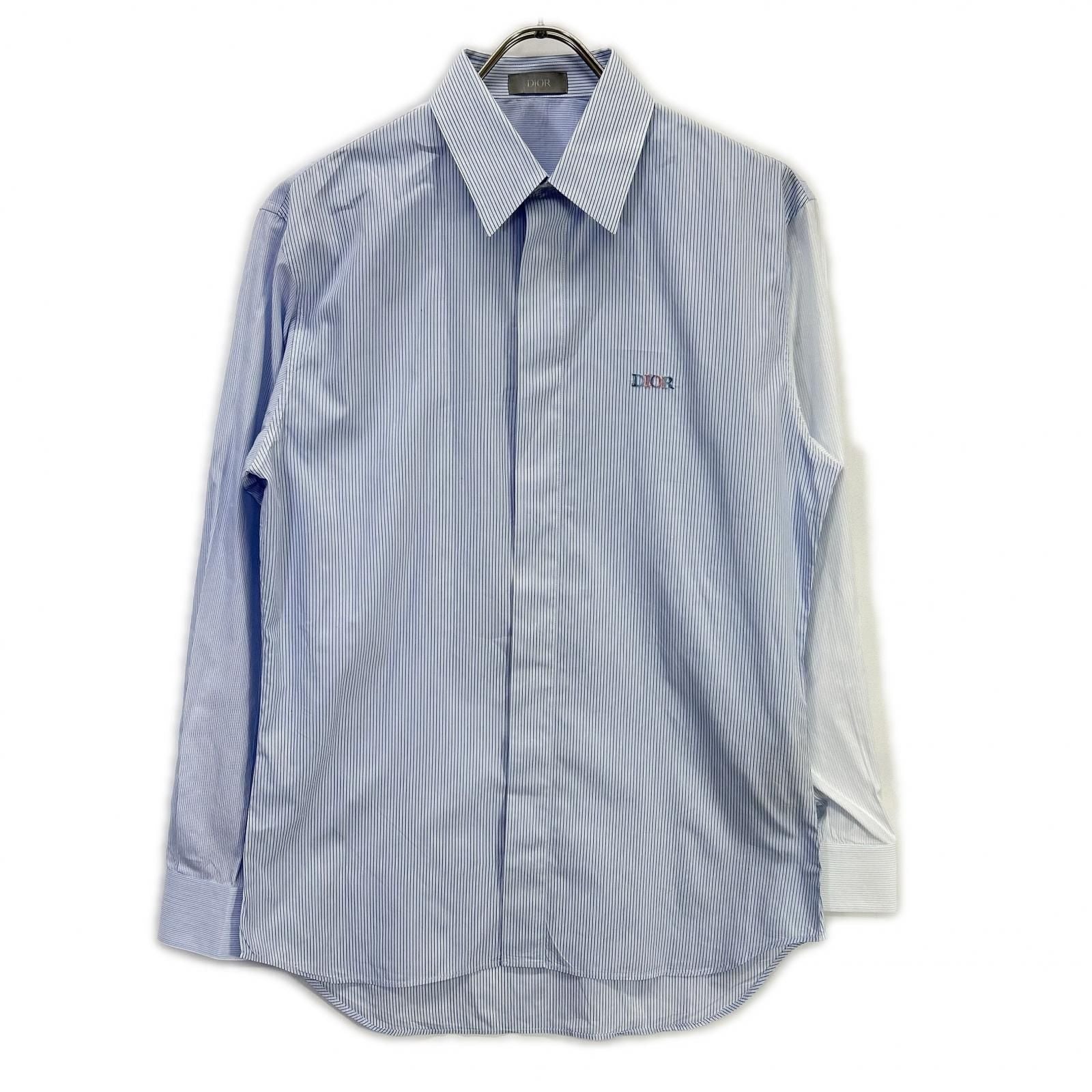 Dior Logo Embroidery Striped Sleeve Contrast Shirt 39