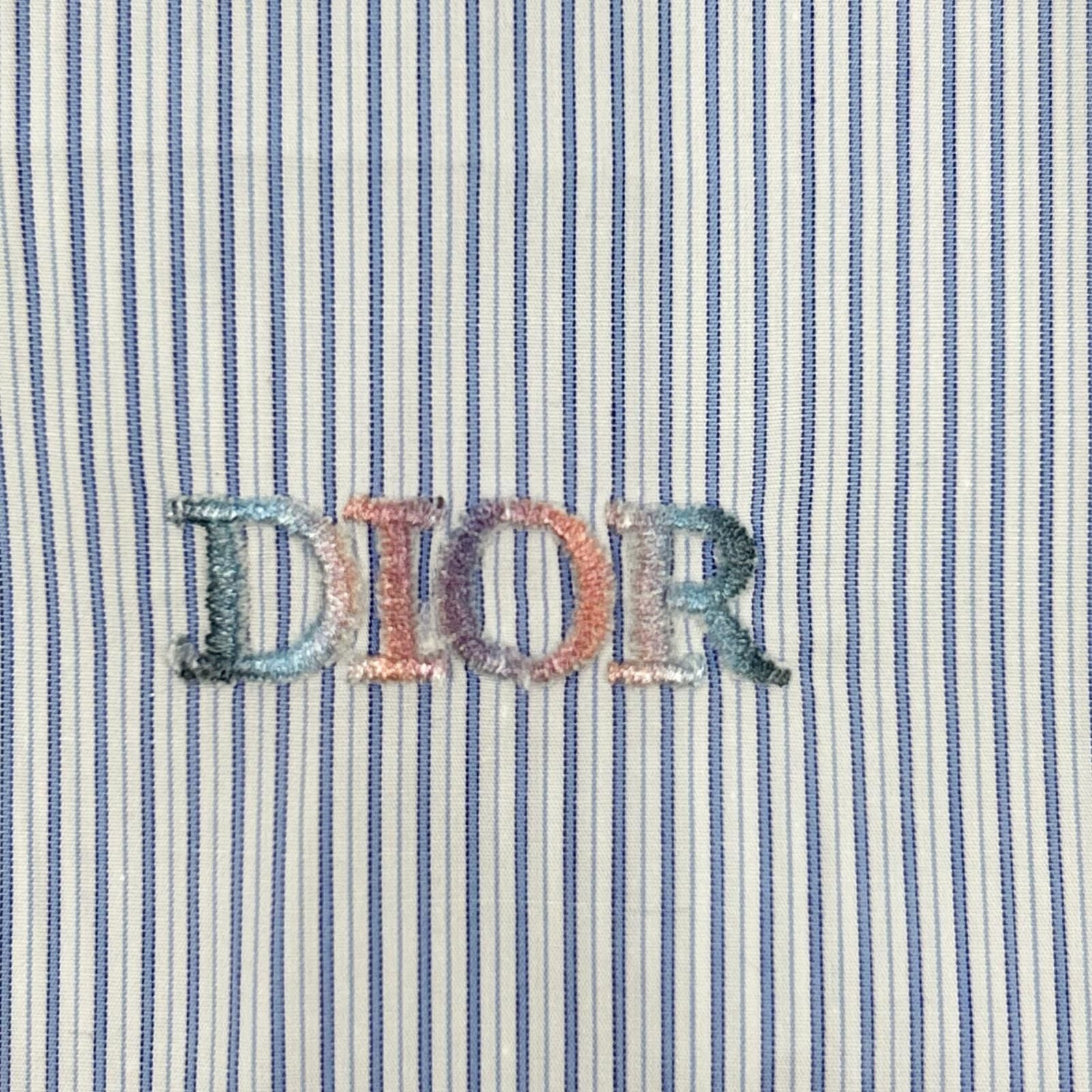 Dior Logo Embroidery Striped Sleeve Contrast Shirt 39 — view 6
