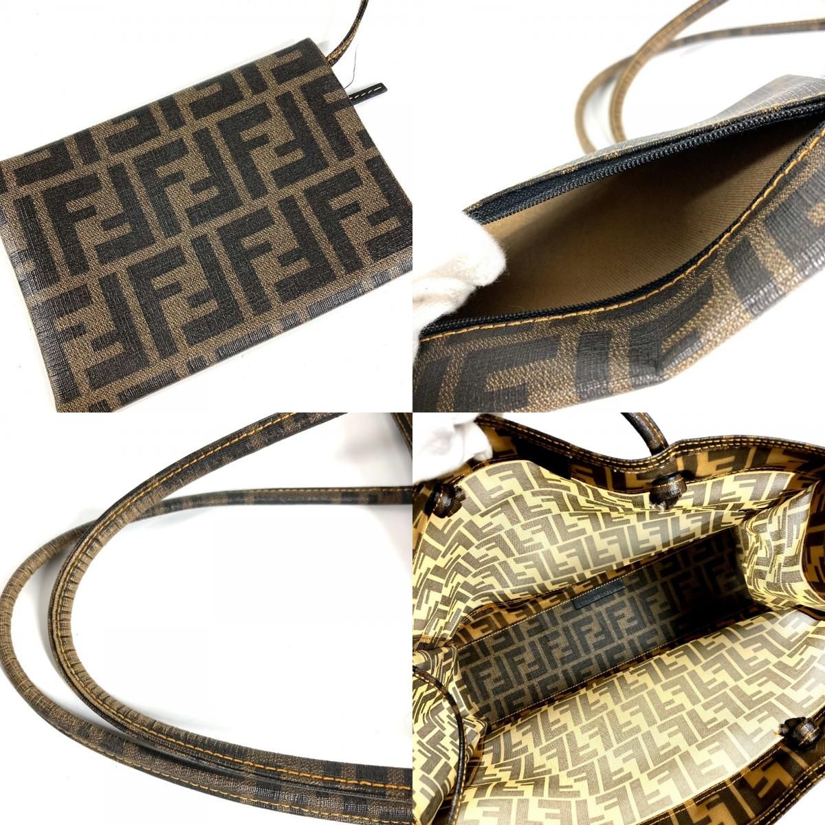 Fendi Shoulder Bag Zucca Mesh Logo Brown — view 8