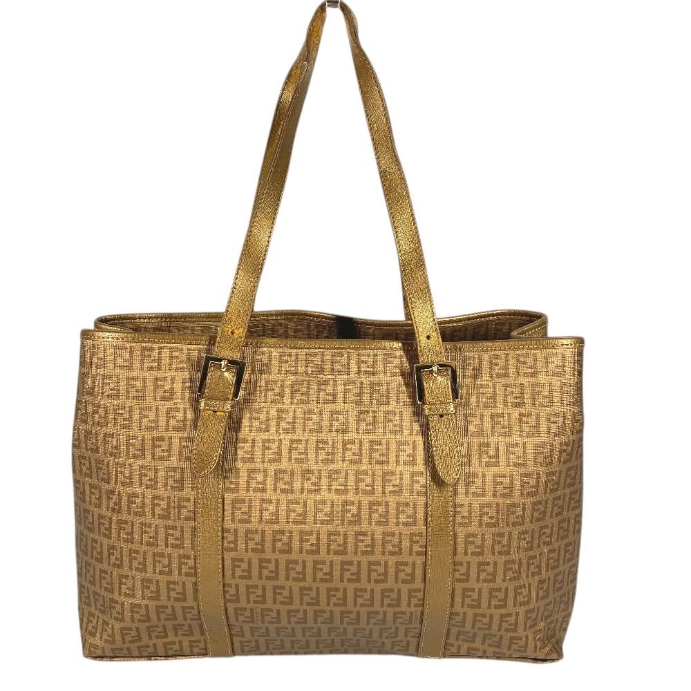 Fendi Shoulder Bag Zucchino Logo Leather Gold