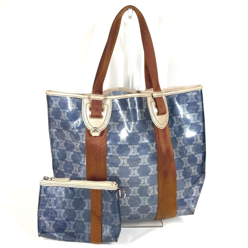 Celine Shoulder Bag Triomphe Logo Beach Vinyl Leather Blue