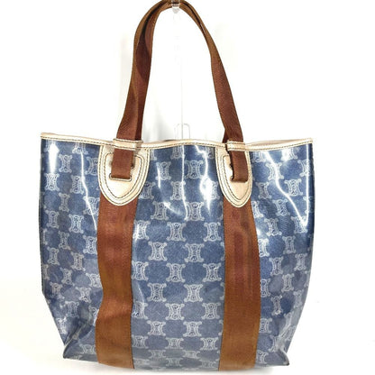 Celine Shoulder Bag Triomphe Logo Beach Vinyl Leather Blue — view 3